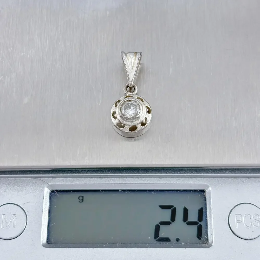 Vintage Silver Plated Cubic Zirconia Round Openwork Pendant